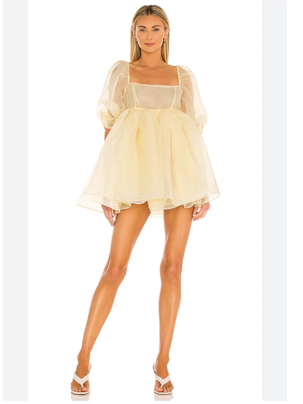 Selkie Pale Yellow Sheer Puff-Sleeve Mini Dress